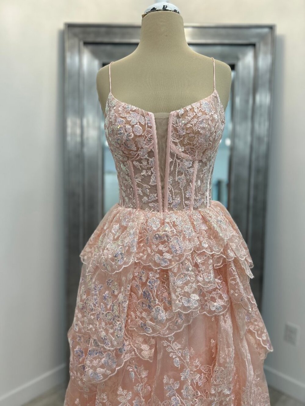 Jovani 38144 Blush Lace Ball Gown – Size 4 – Romantic Couture Prom/Pageant Dress - Picture 4 of 7